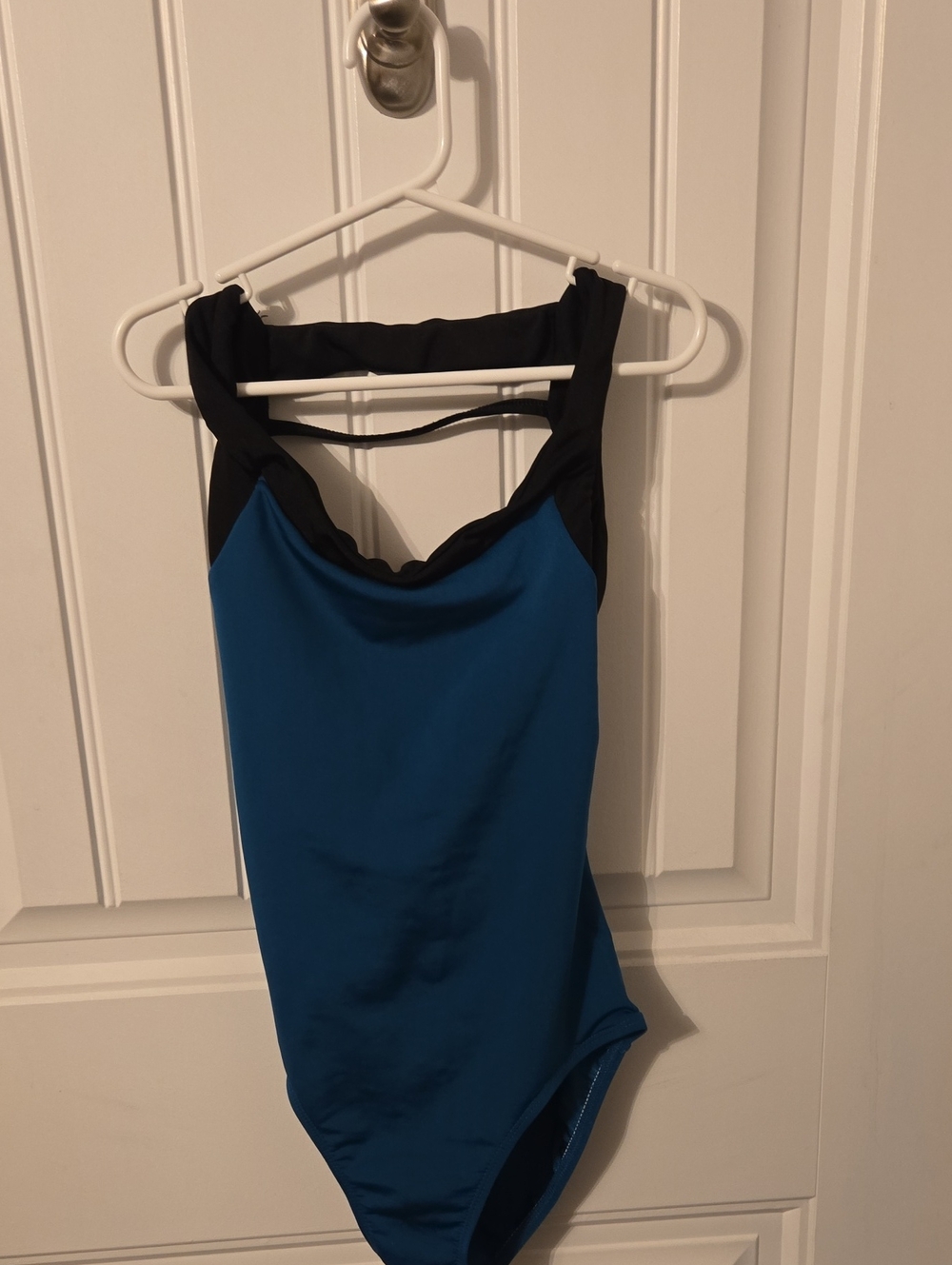 Natalie Dancewear Blue and Black Scoop-Back Bodysuit